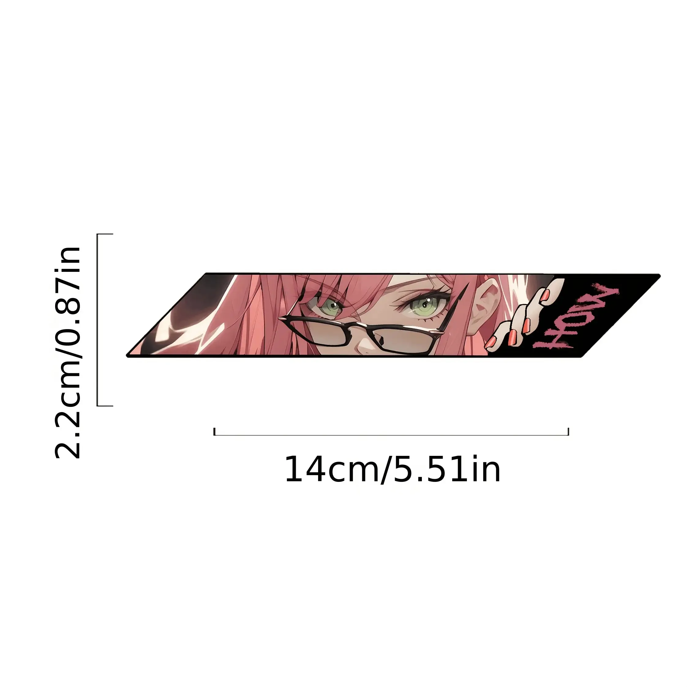 1Pair Pink Hair Anime Girl Eyes Waterproof Vinyl Decals, Black Glasses Design for Motorcycle & Bike Frame