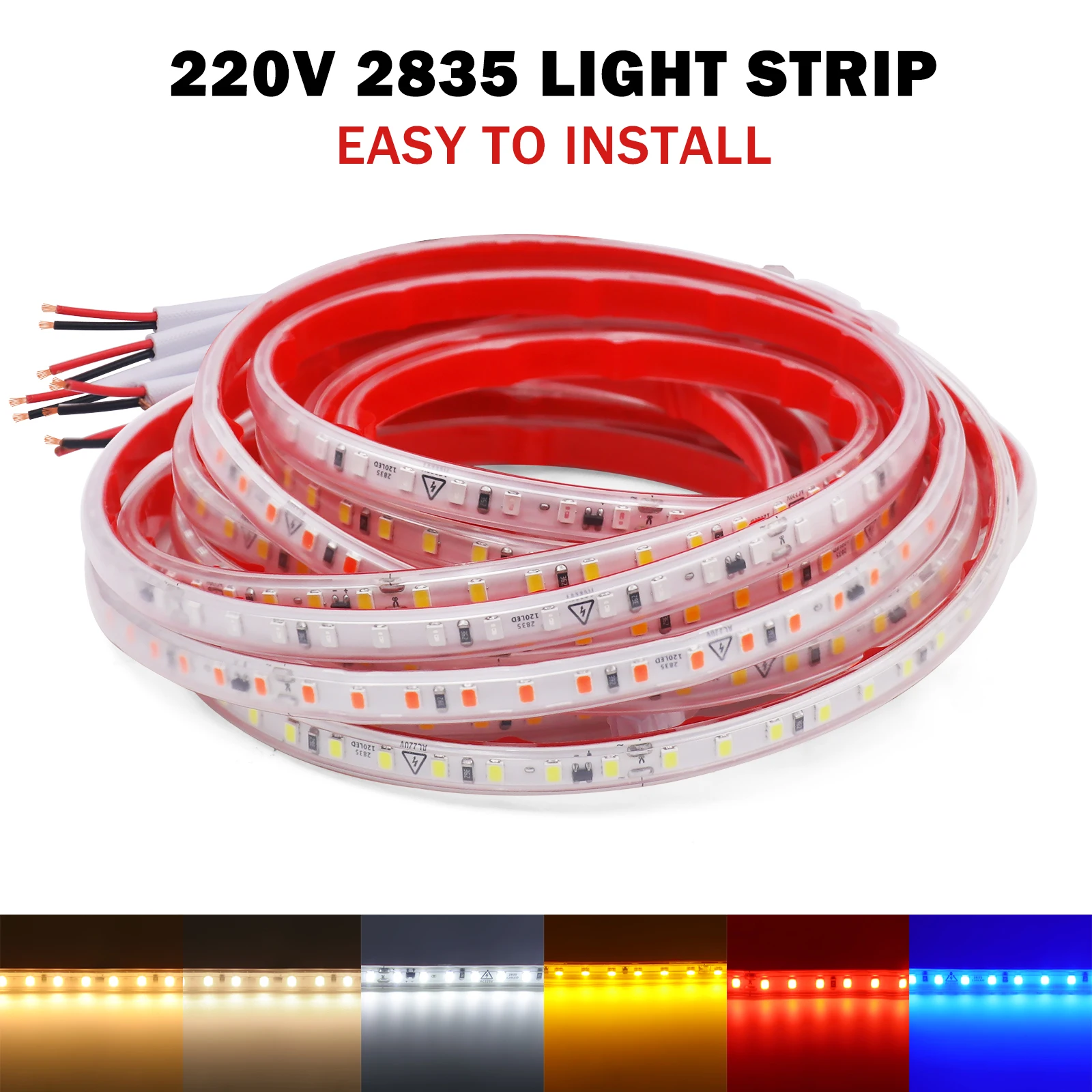 AC220V 230V Led Strip Light 2835 120LEDs/m Red Ice Blue Green Yellow Pink Flexible And 10CM Cuttable Soft Adhesive Tape Lamp Bar