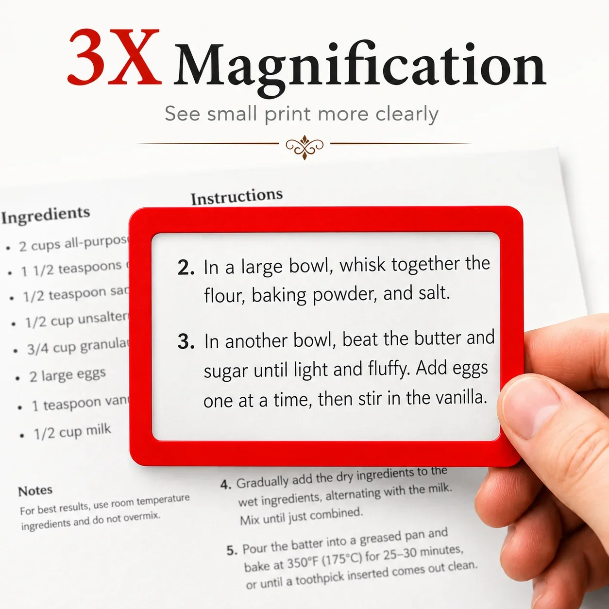 Loupe de lecture portable 3X, fine et transparente, pour livres à caractères petits, cartes, étiquettes, reçus, aide à la vision pour personnes âgées