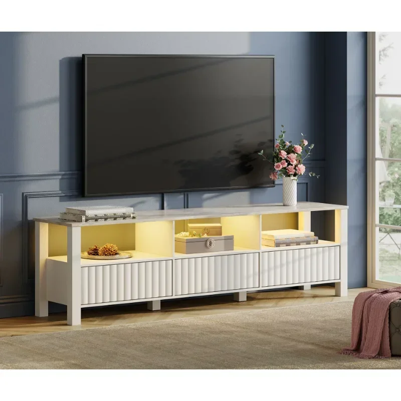 

TV Stand for 75 Inch TV Stands with LED Lights, Media Console Entertainment Center Television Table with 6 Open Shelves