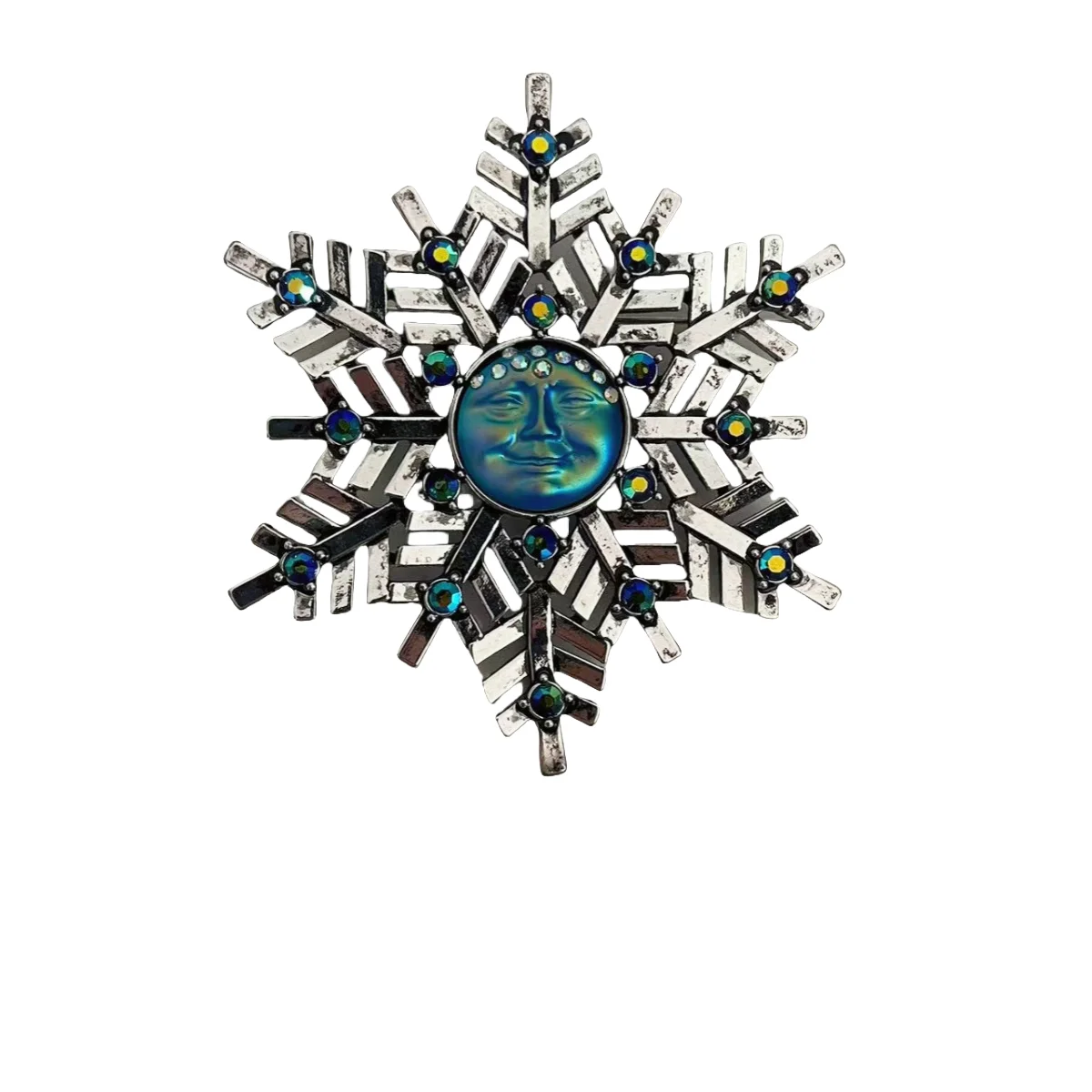 MITTO FASHION JEWELRIES AND HIGH-END ACCESSORIES RHINESTONE PAVED OVERSIZE SNOWFLAKE MOON FACE VINTAGE PIN WOMEN DRESS BROOCH