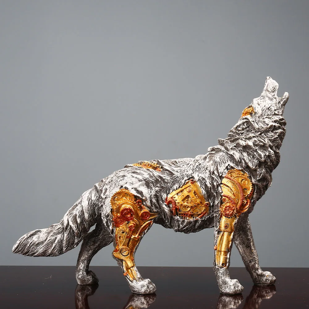 Figura Decorativa de Lobo Estilo Industrial Vintage, Adorno Creativo para Mueble de TV, Vinoteca, Oficina y Hogar