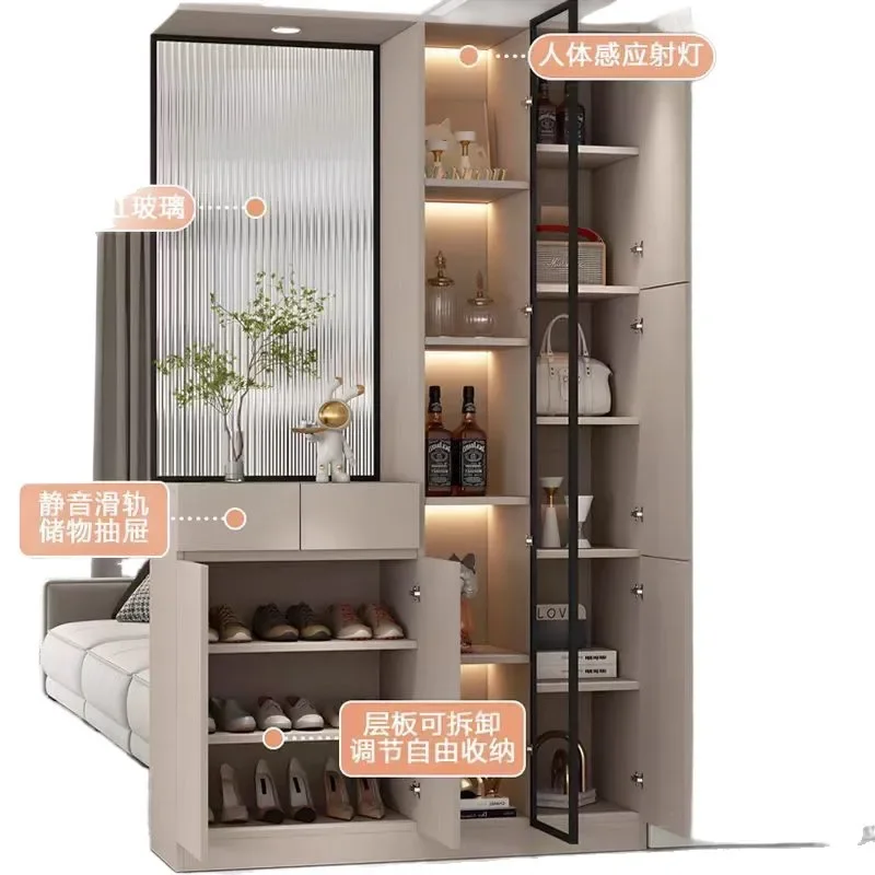 Solid wood home entrance cabinet shoe integrated simple modern living room partition screen household light luxury atmosphere