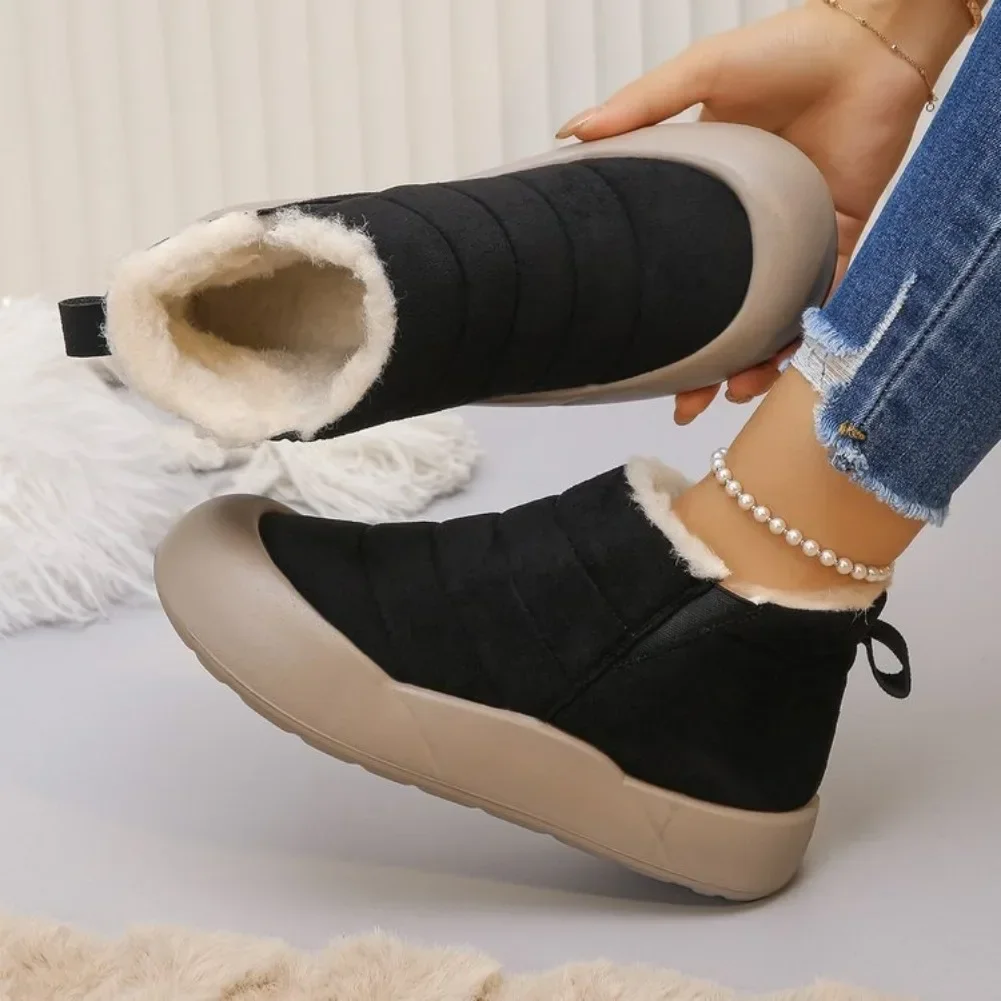 

Зимние женские ботильоны, повседневные теплые нескользящие ботинки, уличные толстые зимние ботинки без шнуровки, женская утолщенная обувь в стиле ретро, женская обувь на пуху