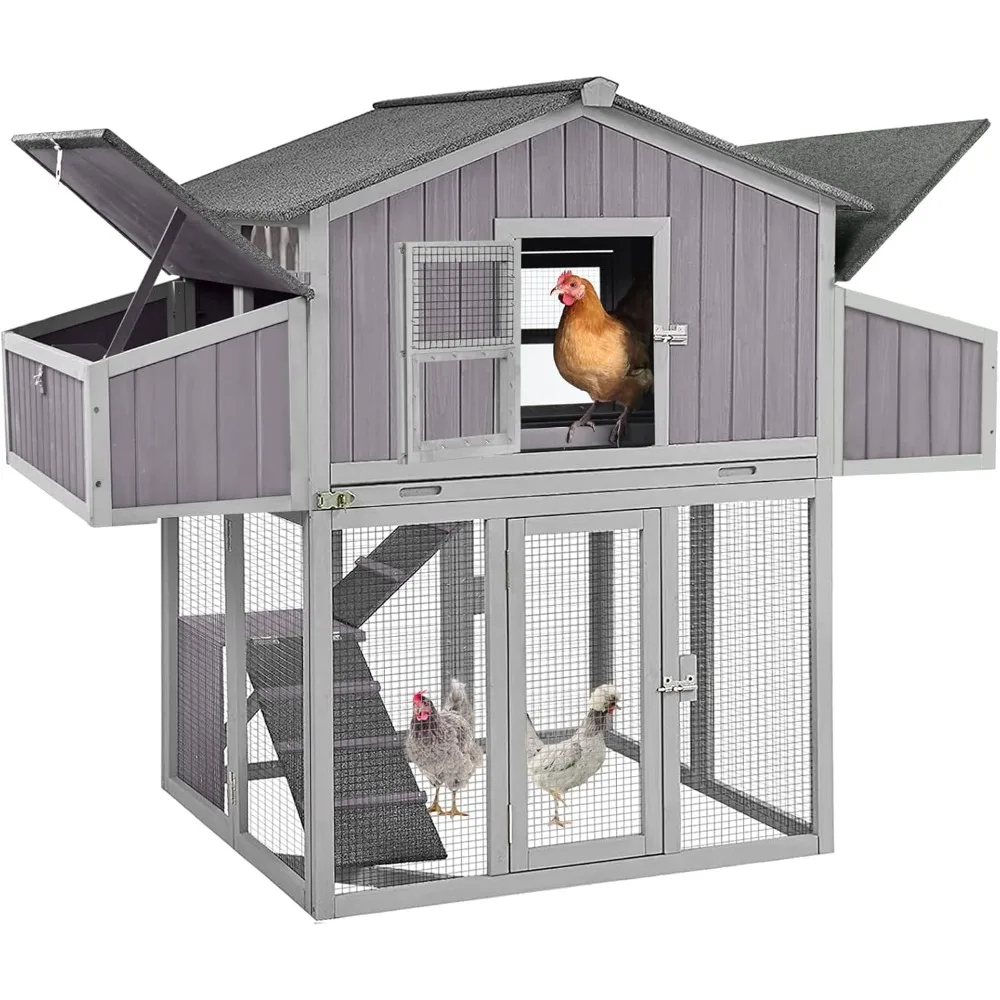 

Chicken Coop Folding Chicken House, Hen Coop Poultry Cage for 4-6 Chickens, Foldable Hen House 26ft² Multi-Levels