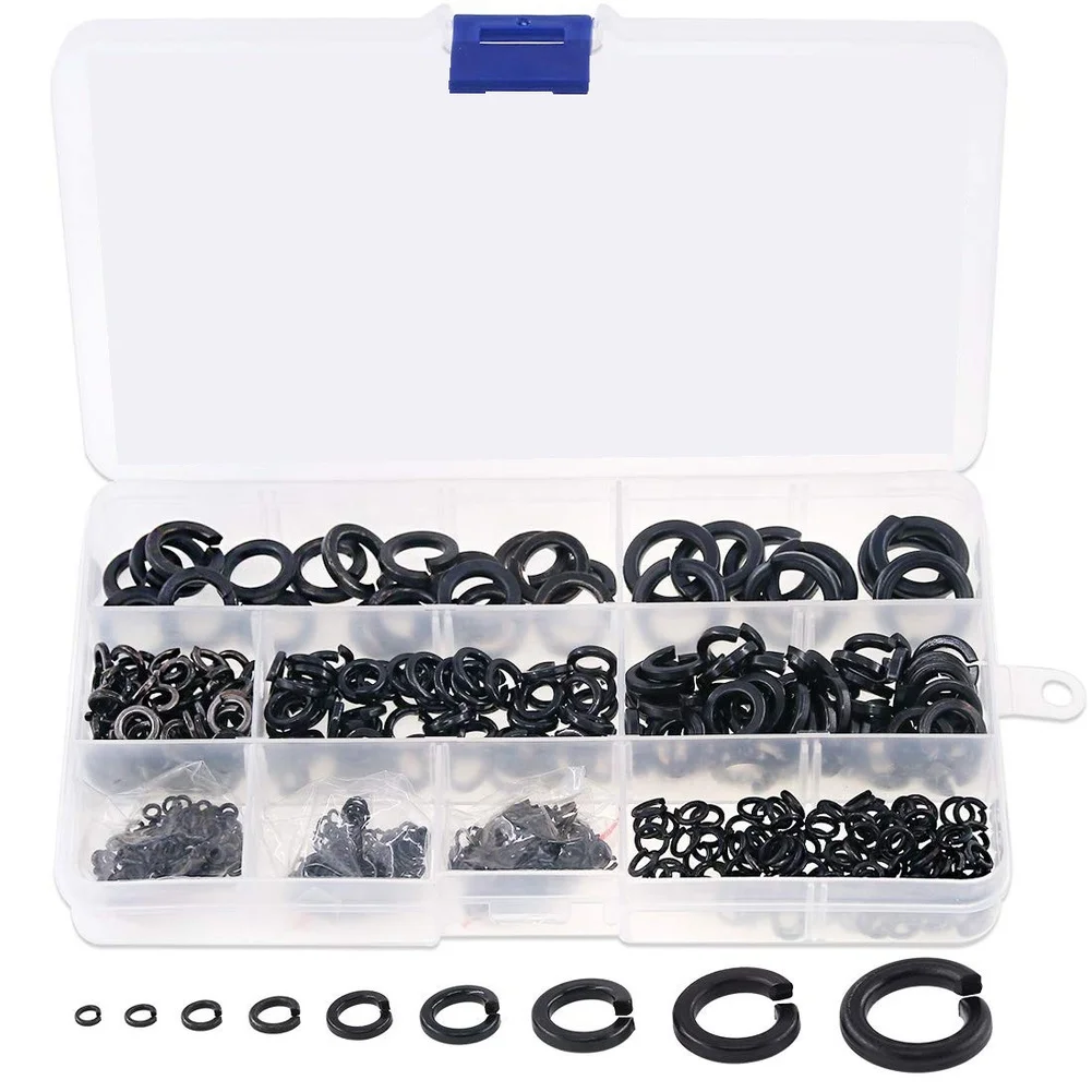 

760 шт. черных пружинных шайб M2-M12 для механического крепления, защиты гаек, снижения вибрации, для домашнего, автомобильного и промышленного использования