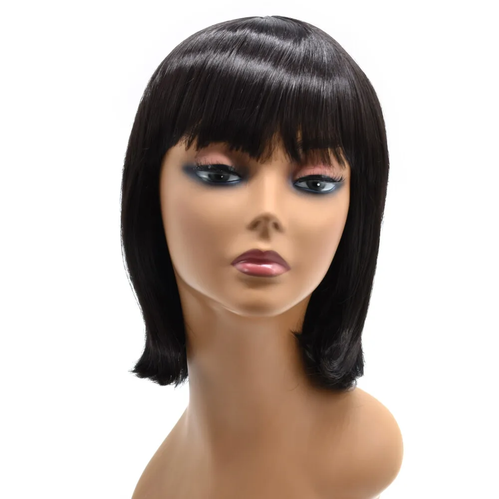 المرأة الاصطناعية بوب شعر مستعار مع الانفجارات المظهر الطبيعي قسط قصير شعر مستعار أسود الولايات المتحدة