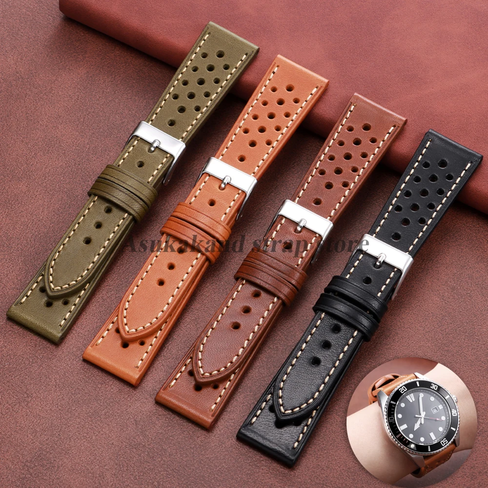18mm 20mm 22mm Handcrafted Pueblo Italian Cowhide Leather Strap Ventilated for Seiko for Rolex WatchBand Men's Watch Accessories