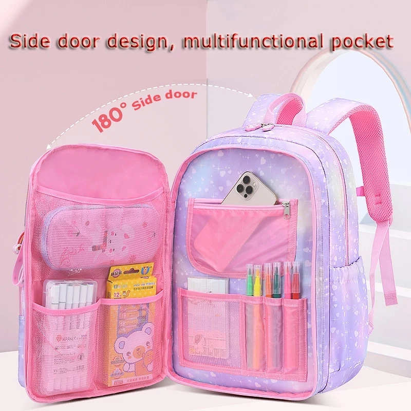 Mochila escolar de la serie arcoíris para niñas, morral escolar de princesa de colores, impermeable, 2023