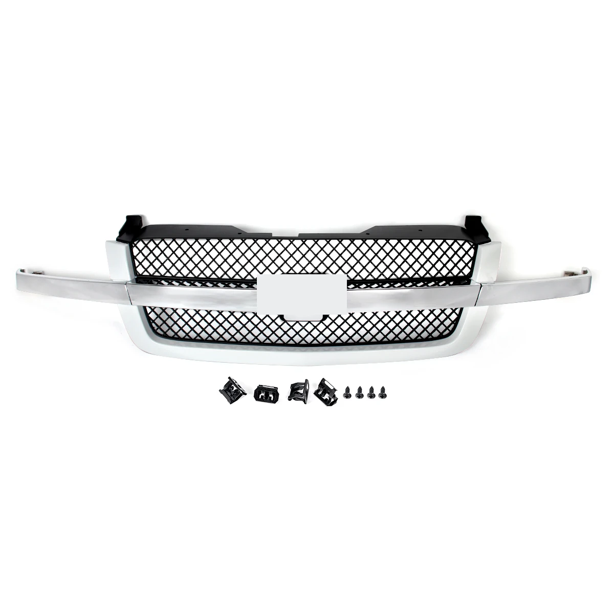 new Chrome Front Bumper Grille fit，Chevy Silverado 1500 2003-2007 Honeycomb Upper Grille Radiator Grills Front Surround Body Kit