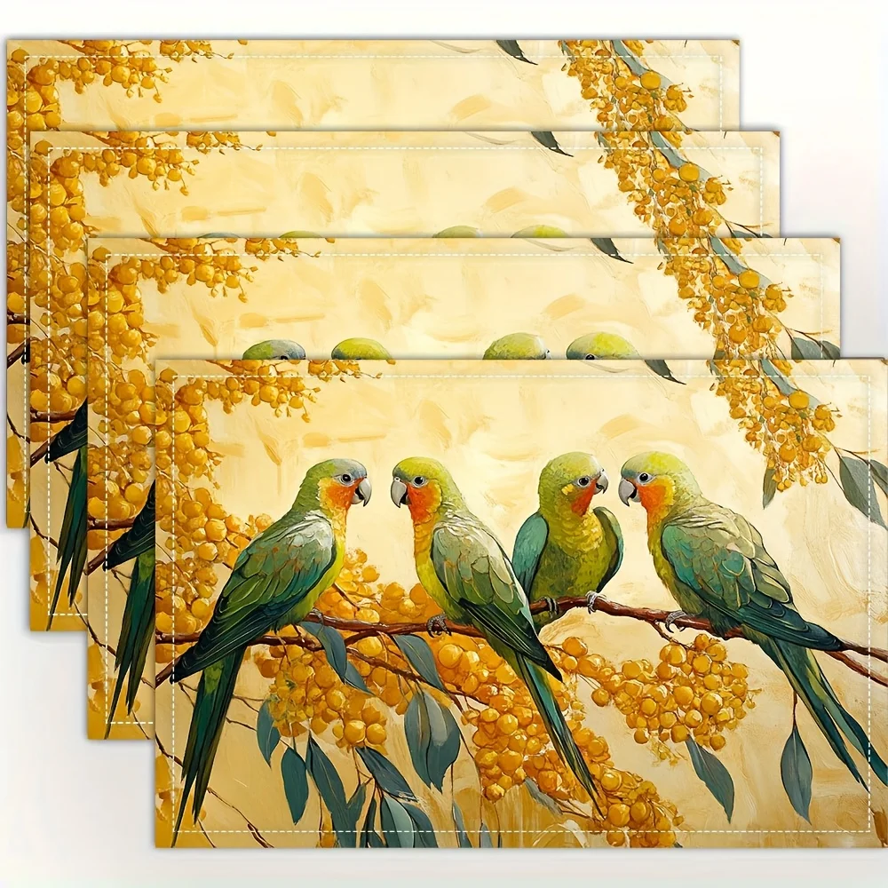 

Parrot bird floral placemat linen fabric tropical nature design washable table mat kitchen dining decor home summer supplies