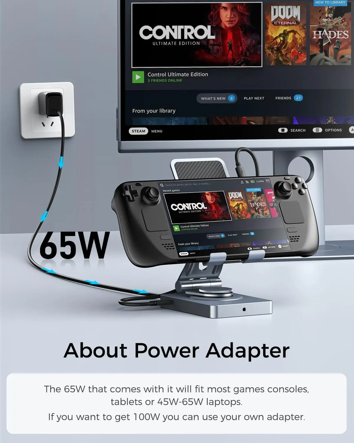 Estación de acoplamiento USB C 11 en 1 para iPad, tableta, Steam Deck con HDMI 4K, lector SD, adaptador de 65W