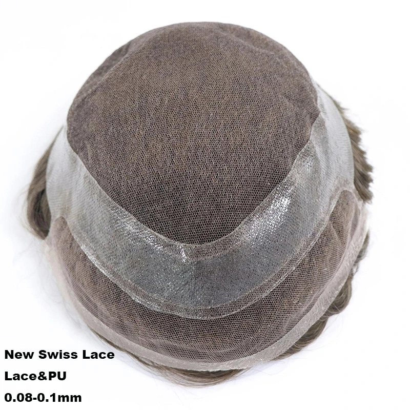 شعر مستعار للرجال جديد الدانتيل السويسري بولي ذكر الشعر الاصطناعي الرجال الشعر المستعار تنفس 100% شعر الإنسان وحدة نظام شعري طبيعي 110%-130%