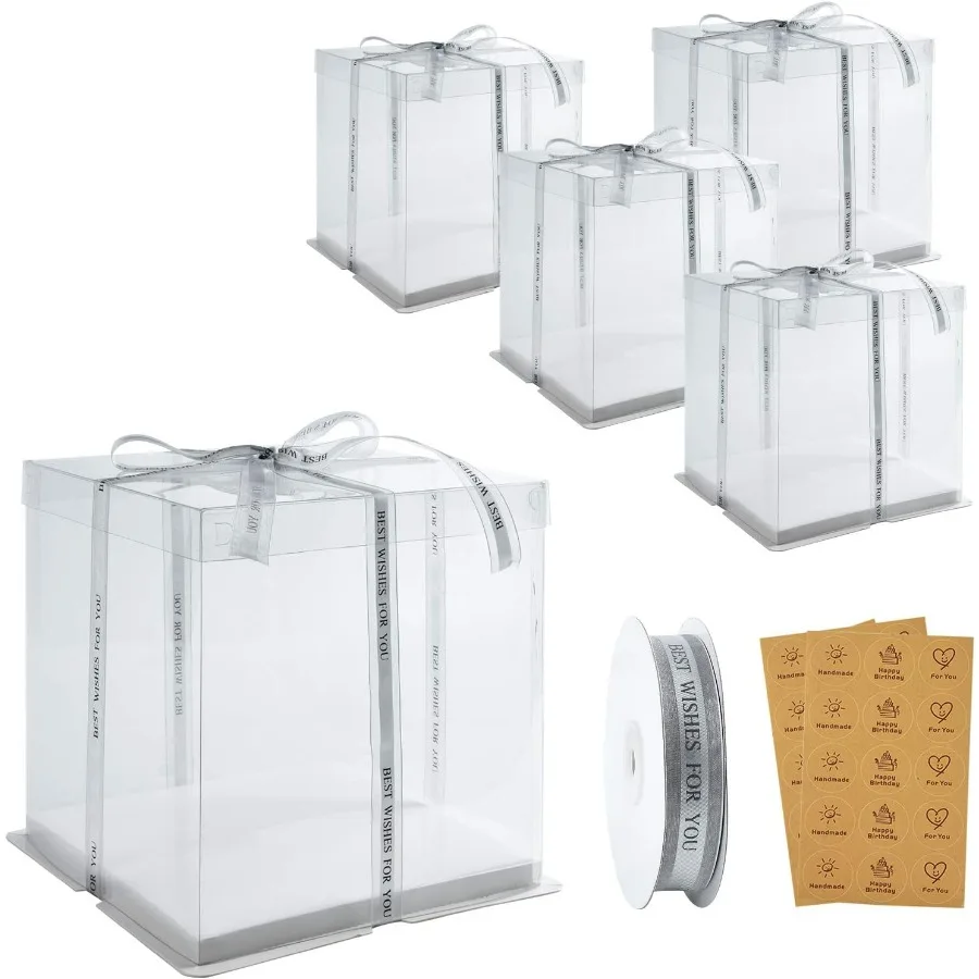 

10x10x12 Inch Tall Cake Boxes with 5 Pack Bakery Boxes Featuring Ribbon Perfect for Birthday Parties Weddings Graduation Events