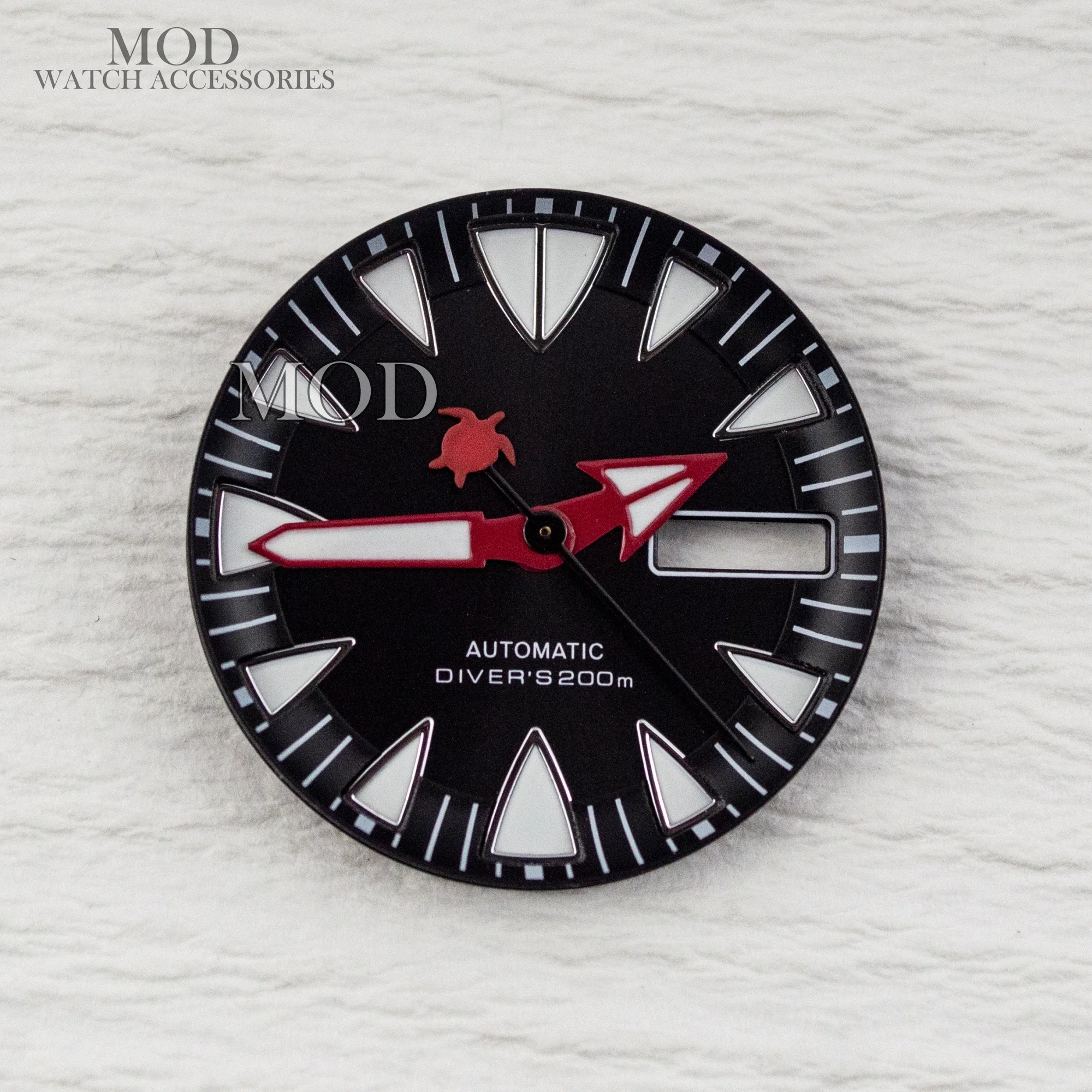 Imagen 6: Punteros de Dial NH36, esfera de 28,5mm, diseño de estilo de diente monstruo adecuado para movimiento NH36A/4R, Esfera luminosa verde, manecillas, piezas modificadas