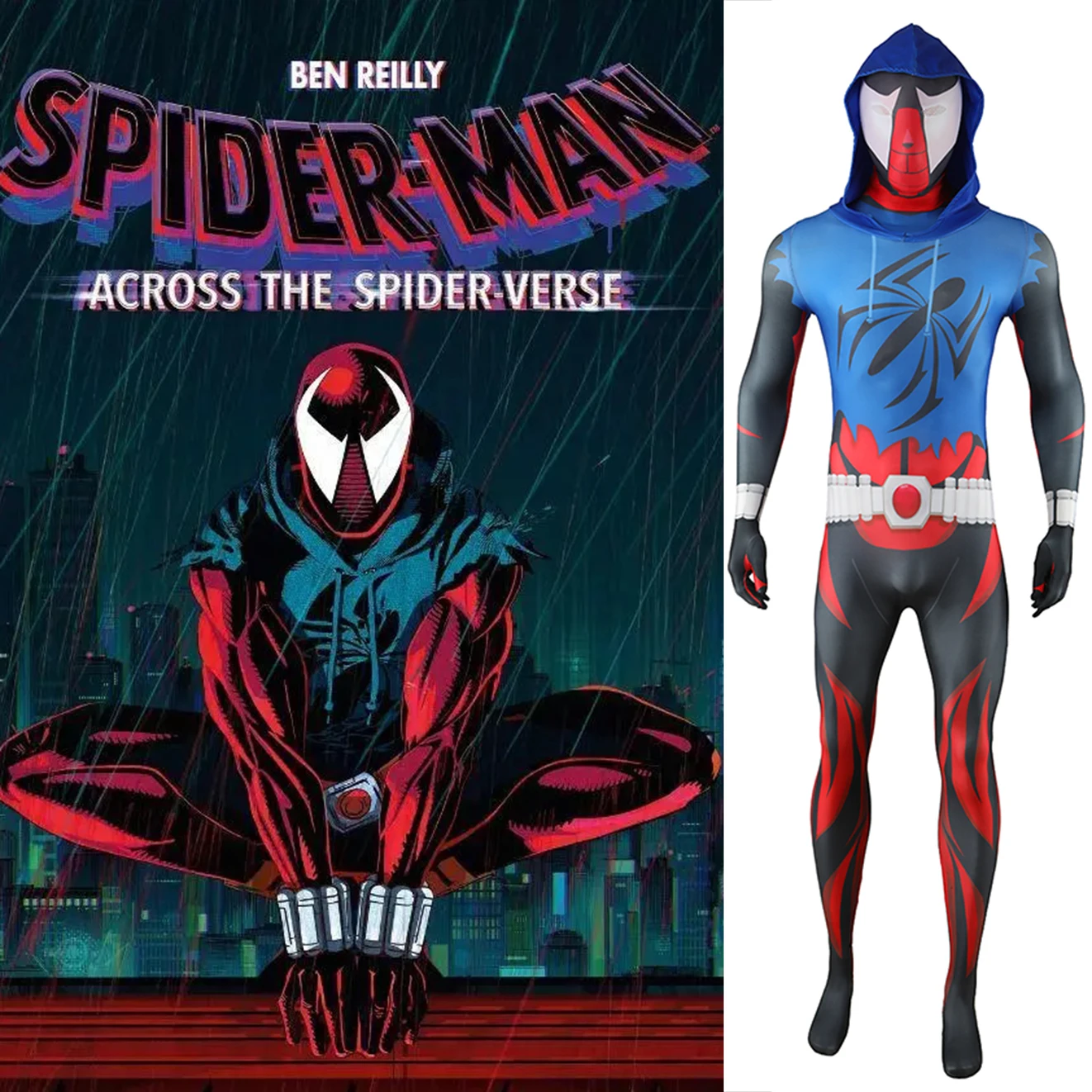 Scarlet Spiderman Cosplay Across the Spider Verse Ben Reily Costume Superhero Spandex Zentai Bodysuit Outfits Halloween Costume