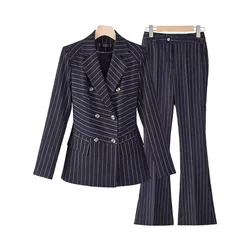 Moda autunno inverno donna pantalone donna a righe dorate abbigliamento da lavoro femminile blazer e pantaloni set formale da 2 pezzi