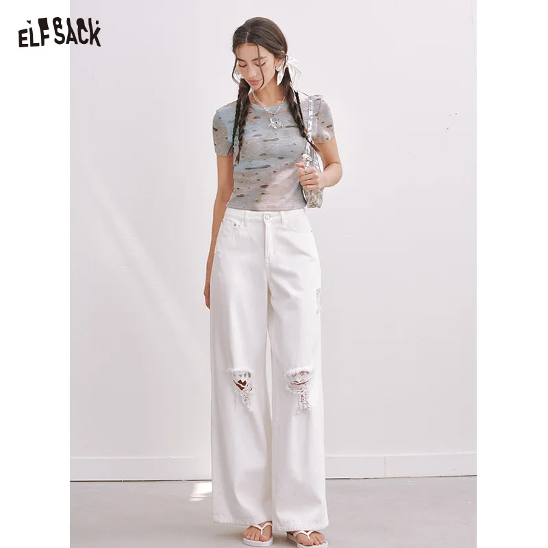 ELFSACK 2025 Summer New Arrivals Product American Retro Tie Dyeing Slim Short Sleeve Women'S T-Shirt