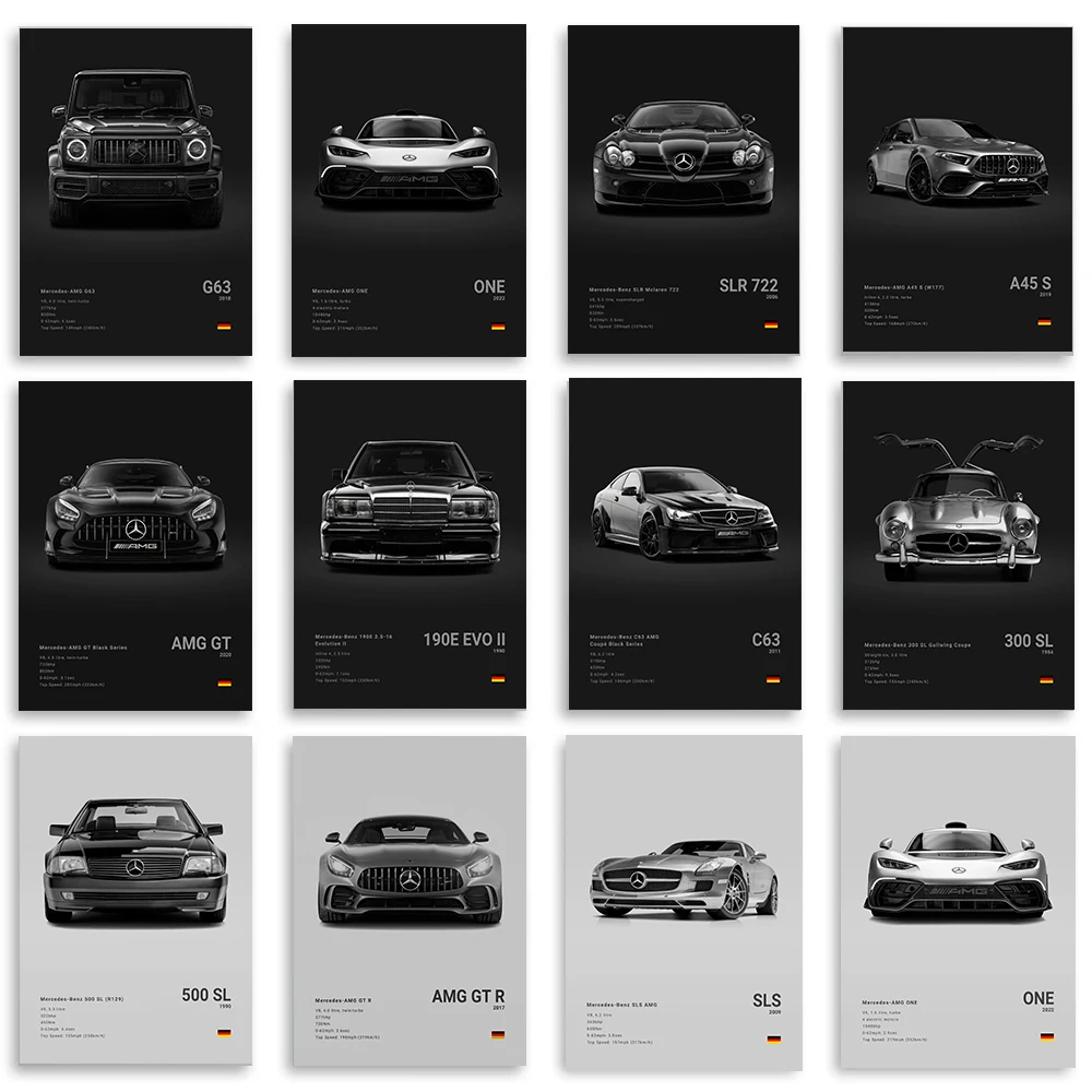 العلامة التجارية الشهيرة سلسلة السيارات الرياضية ملصق فني G63 AMGGT 1990E A45S صورة الطباعة الديكور اللوحة للديكور المنزل Framele #1