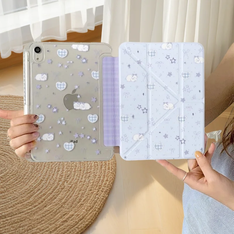 Cute Purple Star Sheep Tablet Case For iPad Pro 11 12.9 13 A16 M2 M4 M3 M5 Shell 10.2 5/6/7/8/9/10/11th Mini Air 3 4 5 6 Cover
