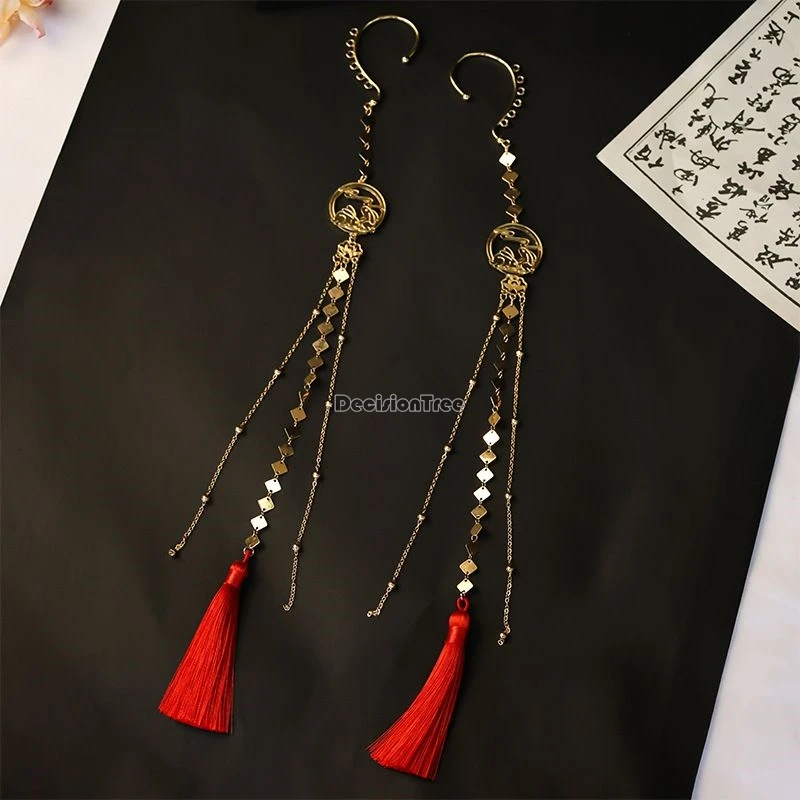 2025 new chinese ancient style hanfu accessory style long elegant tassel ear hangers earless earrings retro daily qipao earrings