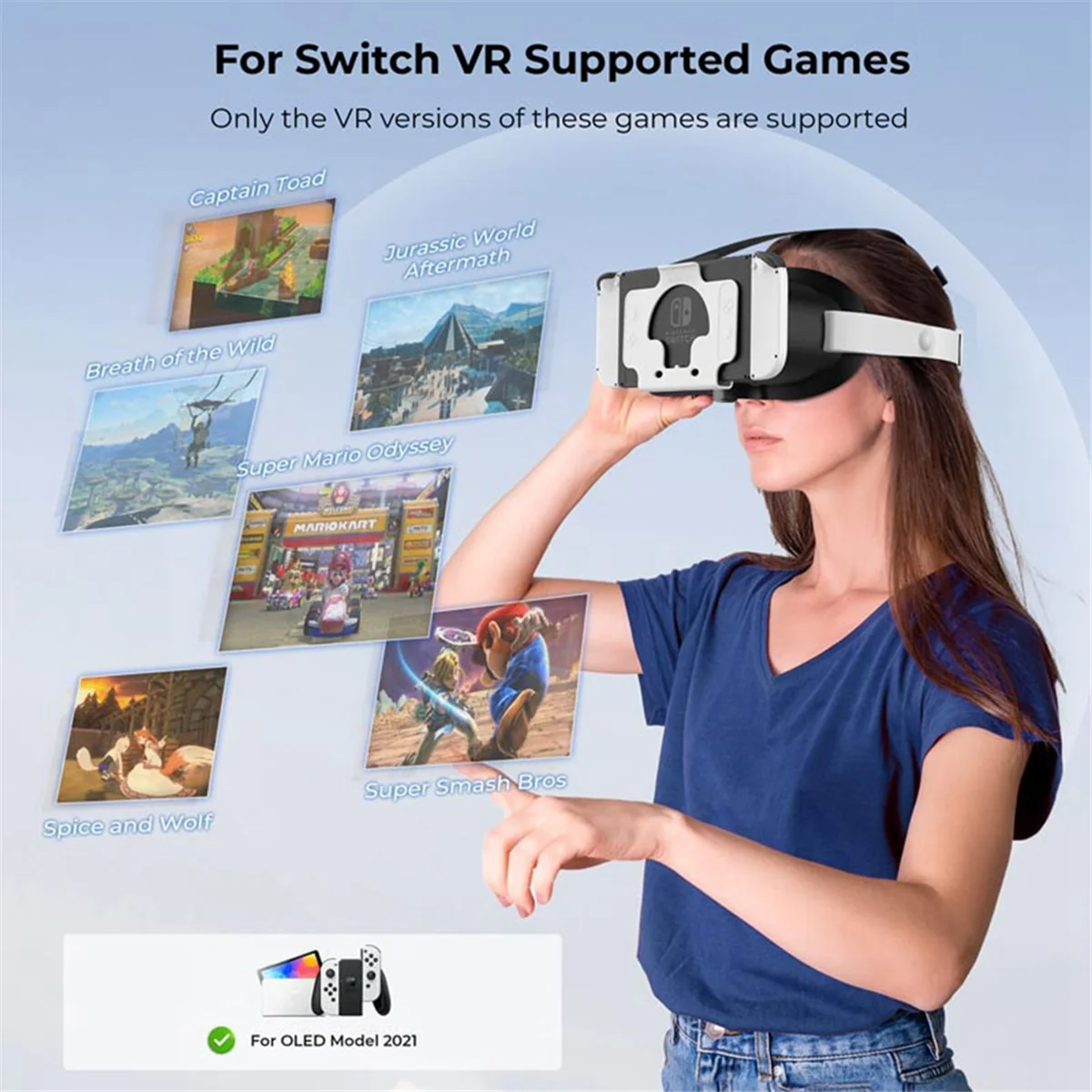 BFYL-VR Headset 3D Virtual Reality Glasses Adjustable Headband 3D VR Virtual Reality Glasses for Nintendo Switch & OLED
