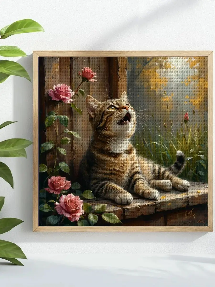 1 Stück 40x40 cm/15,74 Zoll Katzen-Motiv Kreuzstich-Set DIY-Kit 11CT/14CT DIY-Stickerei-Set DIY-Kreuzstich-Set Wandbild – Detail 1