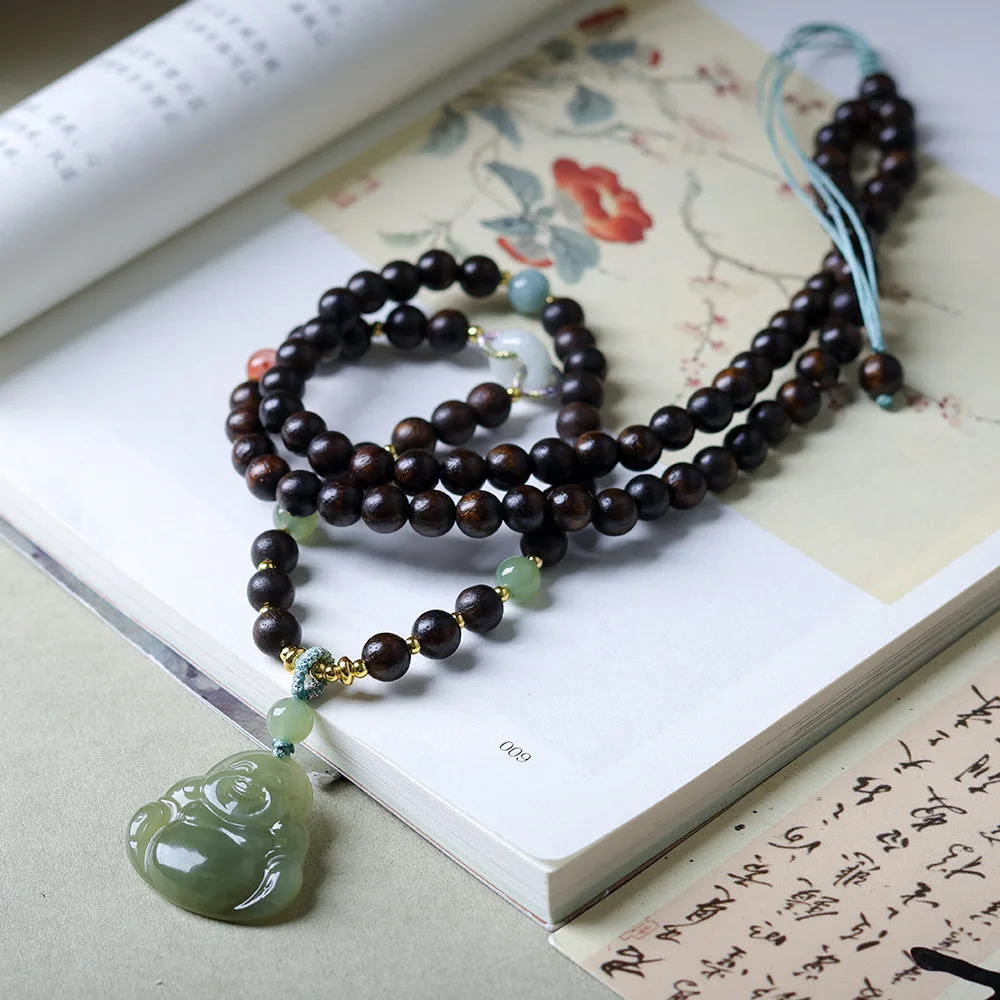 

Original design, hand woven authentic fragrance necklace, cultural toy, Hotan Jade Maitreya, new Chinese sweater chain