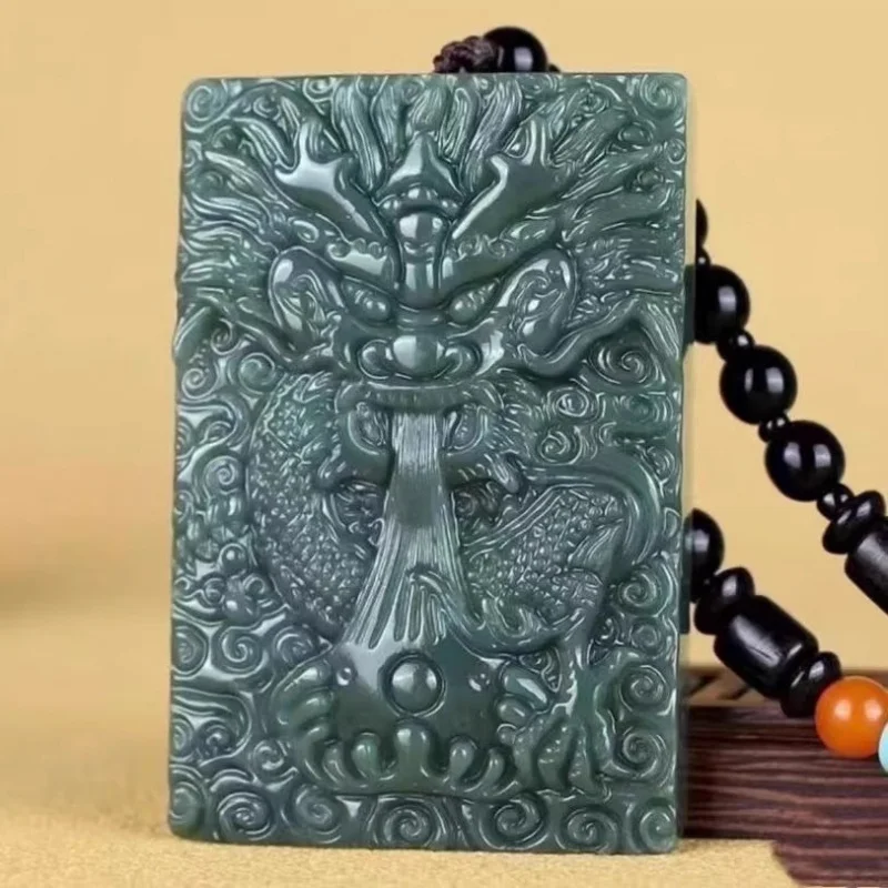 

Hetian Zodiac Green Men and Women, Peace Amulet Jade Pendant Necklace
