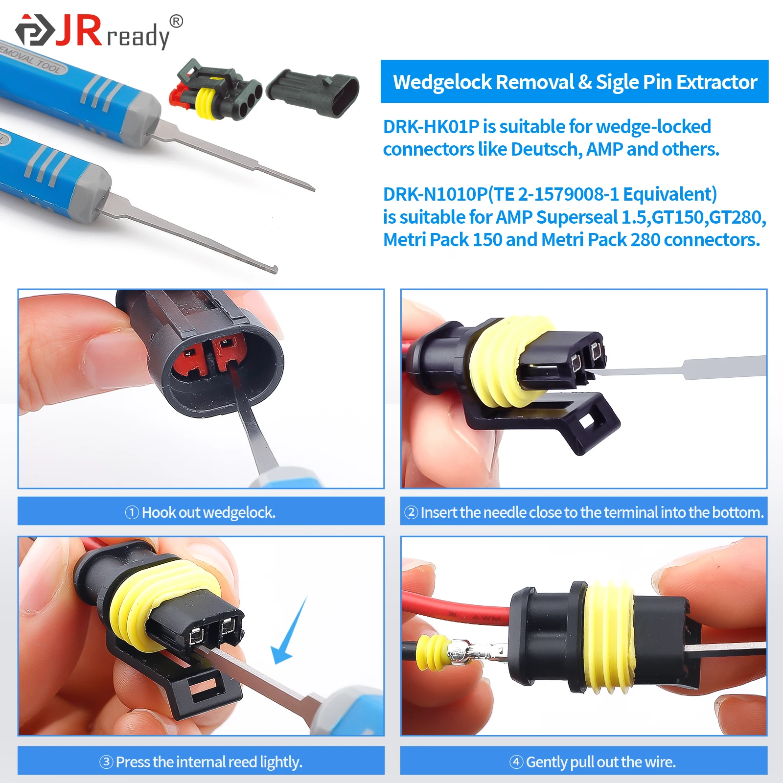 JRready ST5253 Automotive Terminal Removal Tool Kit-Car Pin Extractor Tool Set-Double Pin Extractor-Terminal Release Tool