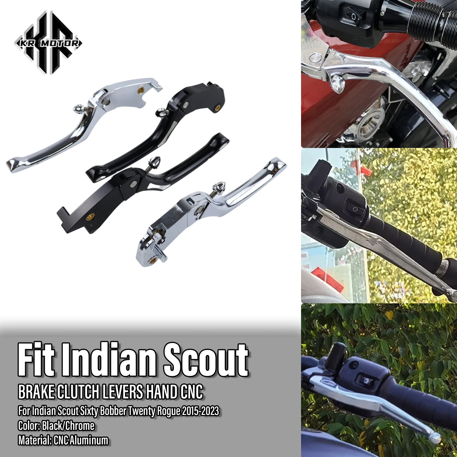 

KR MOTO Fits For Indian Scout Sixty Bobber Twenty Rogue 2015-2023 Motorcycle Brake Clutch Levers Hand CNC Adjustable Handle