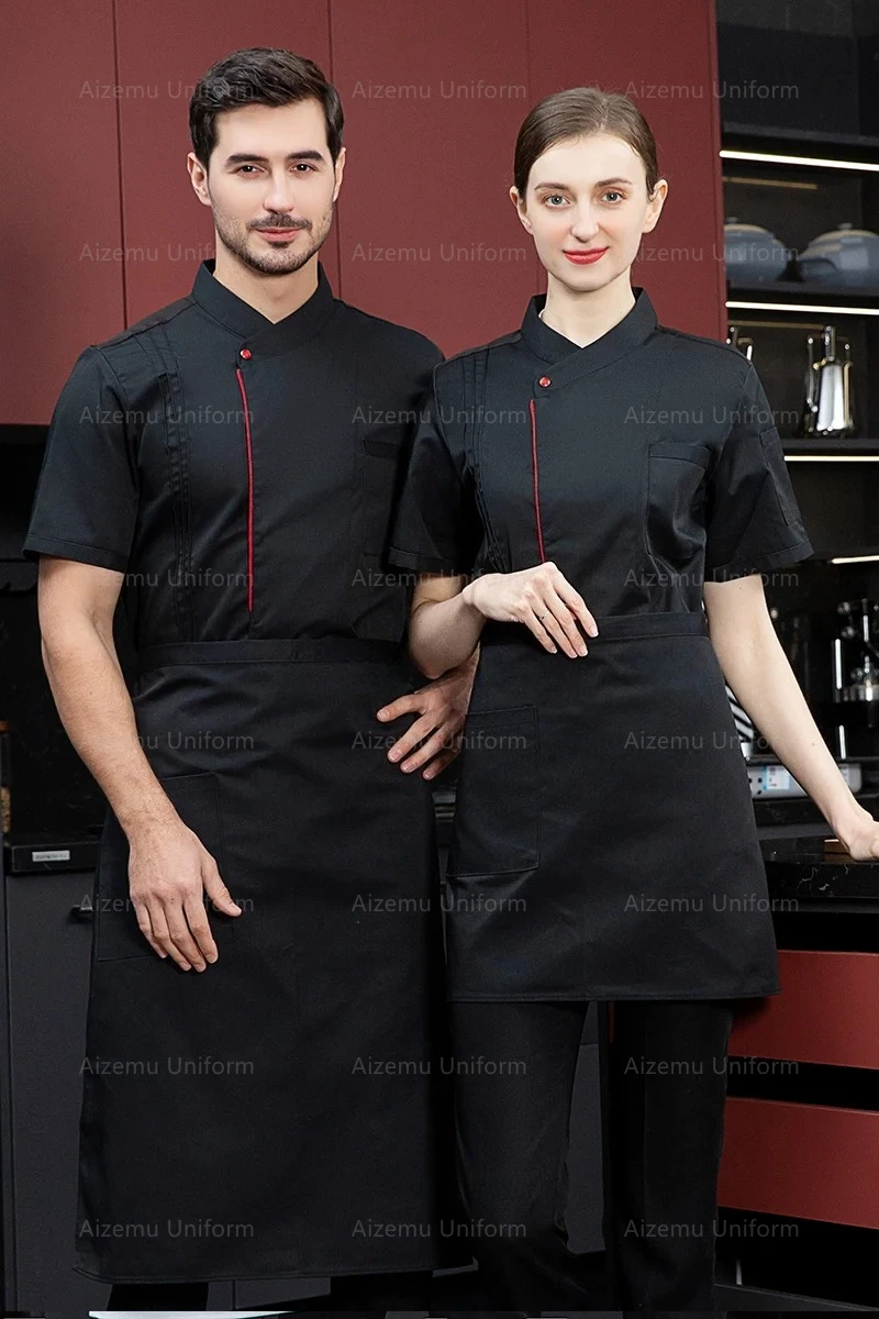 Manteau de Chef pour hommes, tablier à manches courtes, veste de Chef pour tête d'été, uniforme de Chef, restauration, Restaurant, hôtel, cuisine, vêtements de cuisine