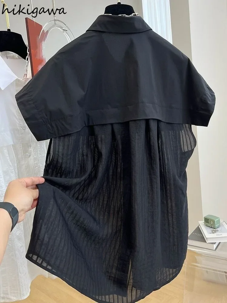 女性のための特大パッチワークブラウス,ヴィンテージのシャツ,白い服,韓国のファッション,夏のトップス,2021