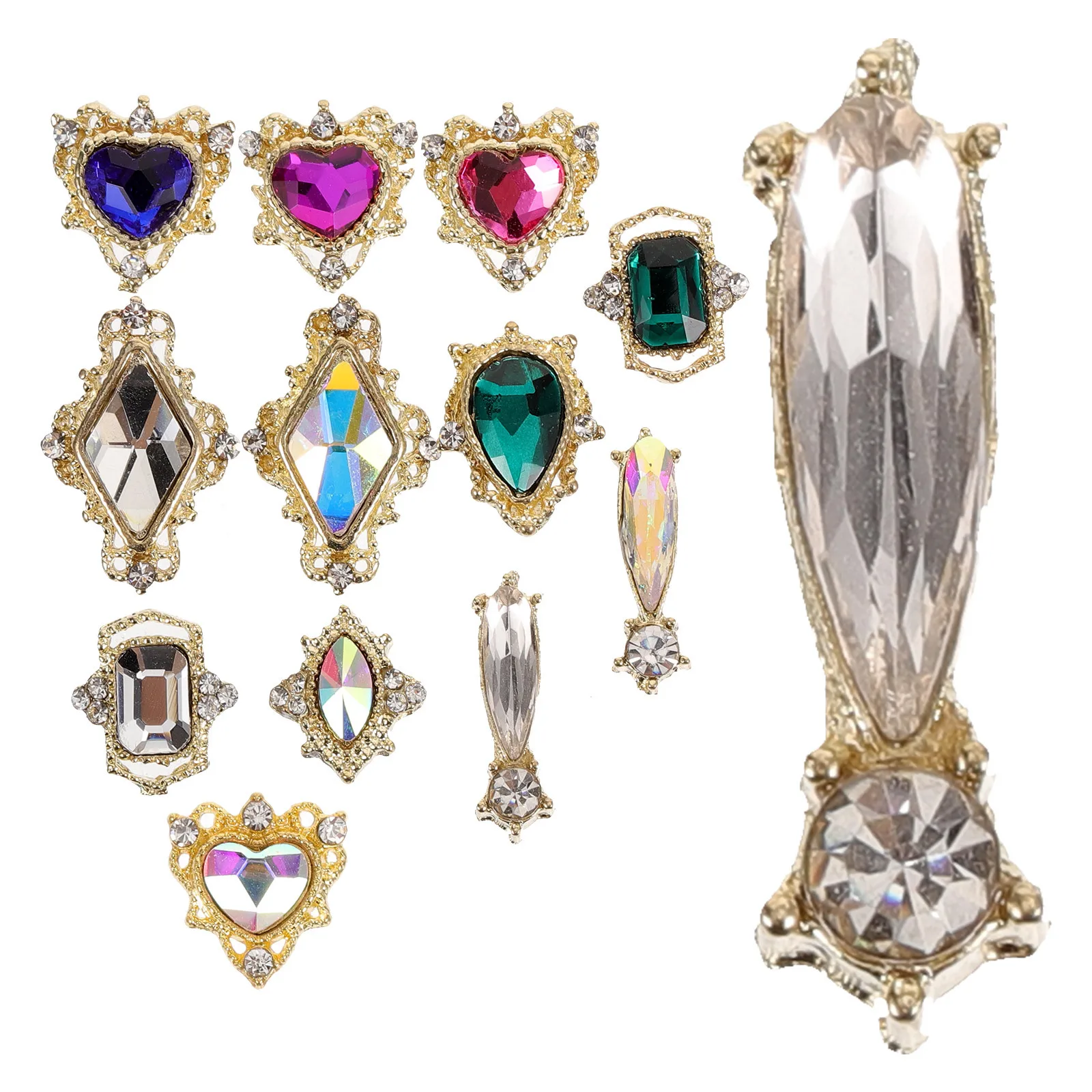 

1Set Crystal Heart Rhinestones Colorful 3D Nail Gems for Acrylic Gel Nails Shining Embellishments Women's Fashionable Nail Art