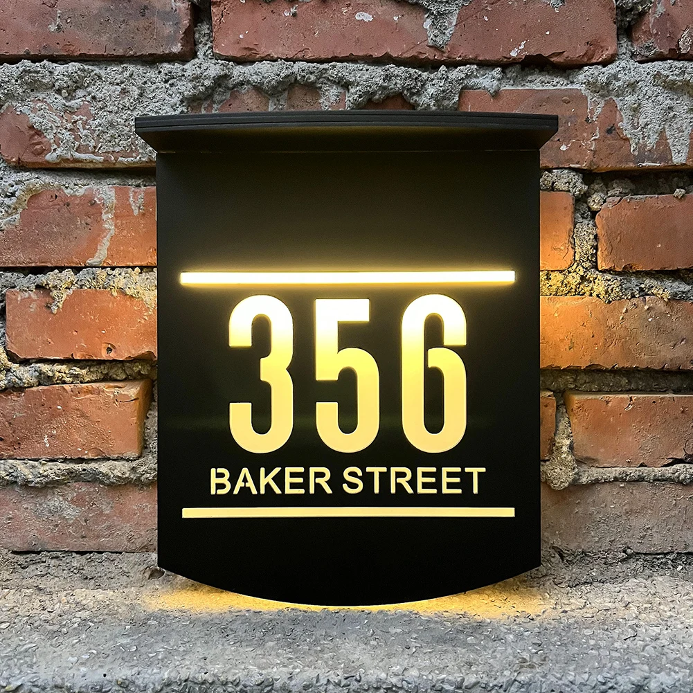 Personalized Exterior Solar House Sign Acrylic Plaque Led Customized Address Plaque Outdoor Street Name Solar House Number Sign