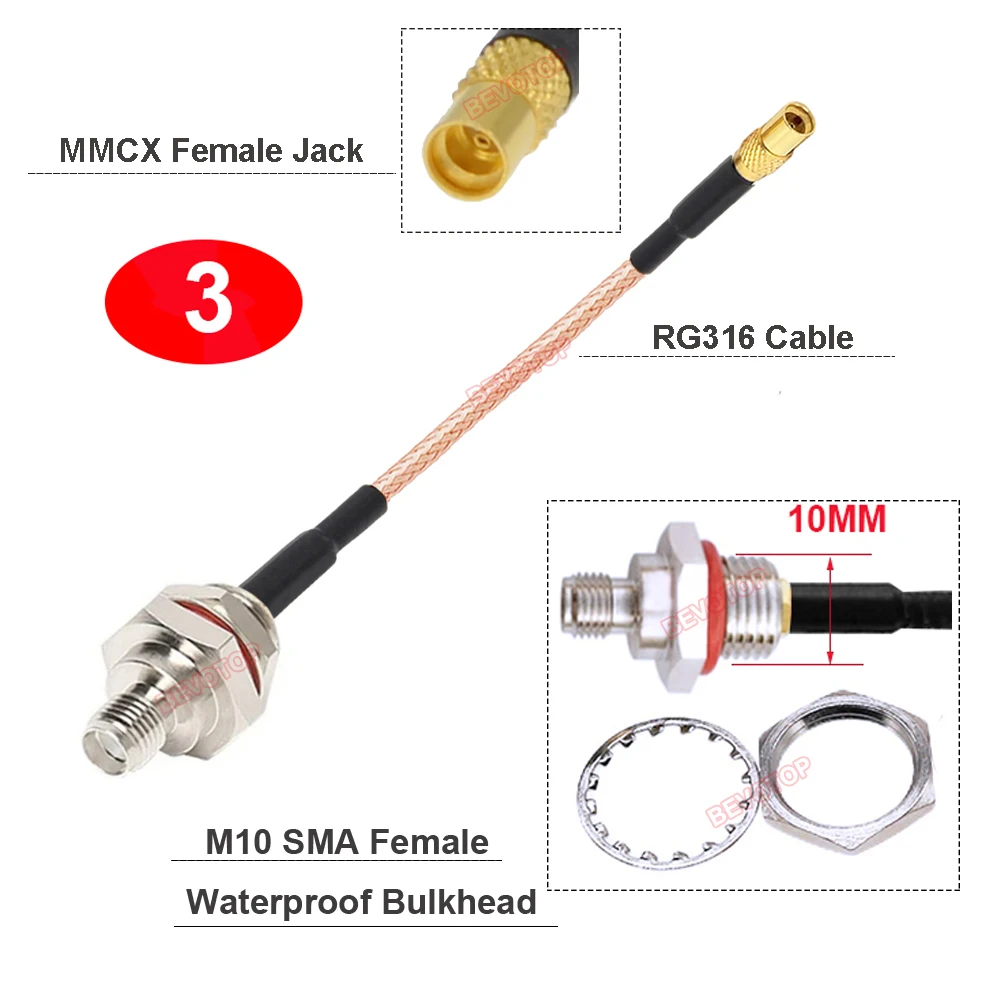 Cable M10 SMA a MMCX RG316, RP-SMA / SMA hembra, mampara M10 a MMCX, conector macho/hembra, puente de extensión coaxial RF