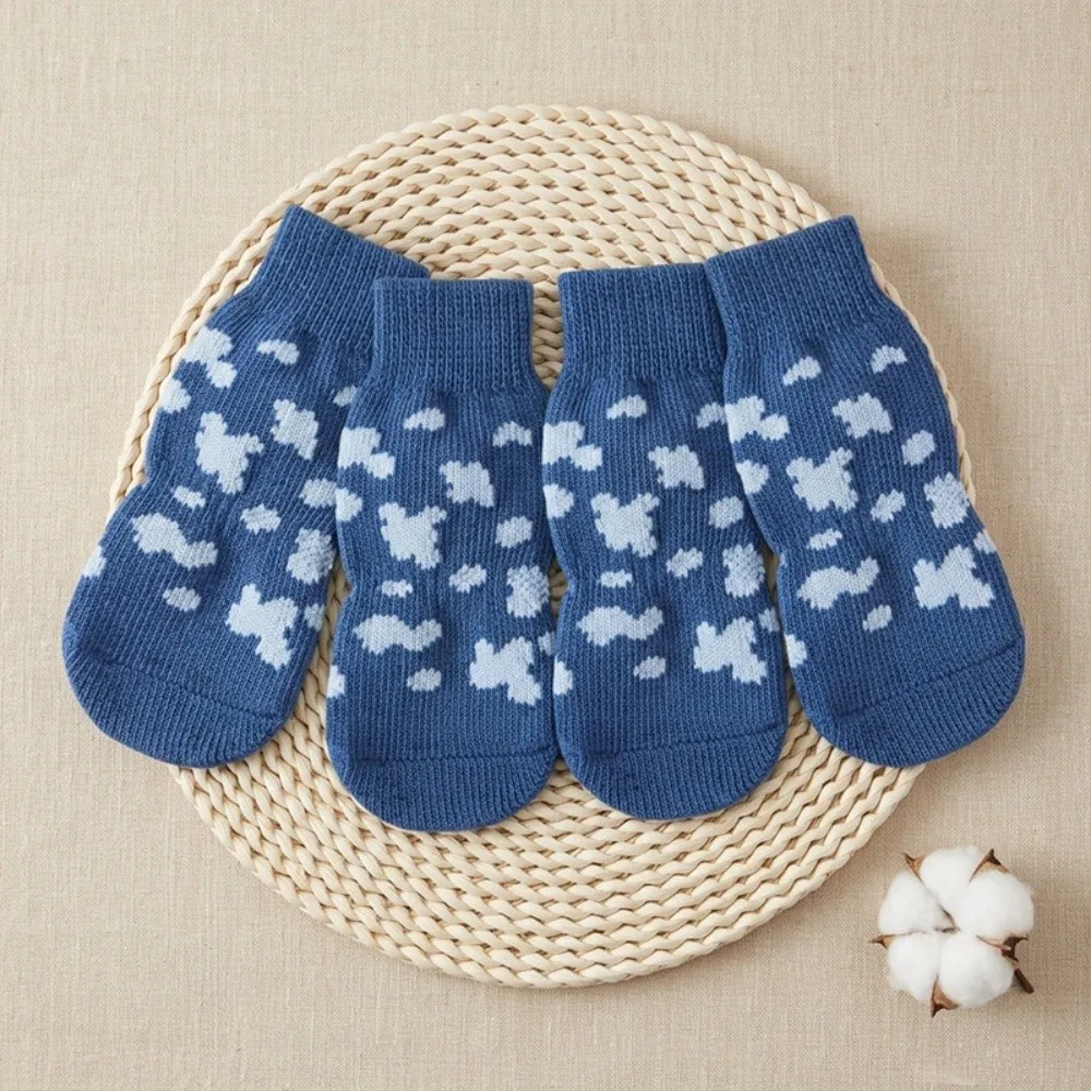 4PCS Breathable Dog Anti-slip Socks Wear Resistant Elastic Dog Paw Protectors Comfortable Soft Pet Foot Cover for Dogs Cats