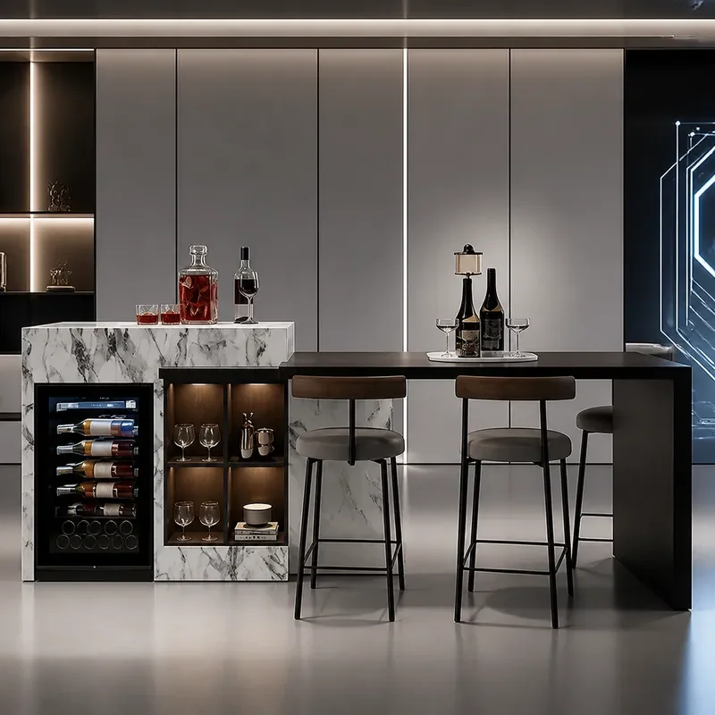 Customizable High End Kitchen Island Table Integrated Drop Leaf Dining Table for Open Kitchen Middle Island with Telescopic