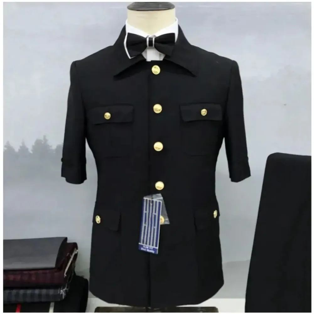 Short Sleeve Suits For Men Single Breasted African Stand Lapel Leisure Blazer Formal Business Party Custom Made Costume Homme