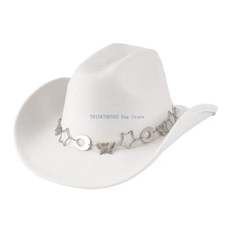 340D Classical Metal Star Chain Cowboy Cap For Adult Party Dressingup Cosplay Western Hat for Daily Wear Costume Accessories