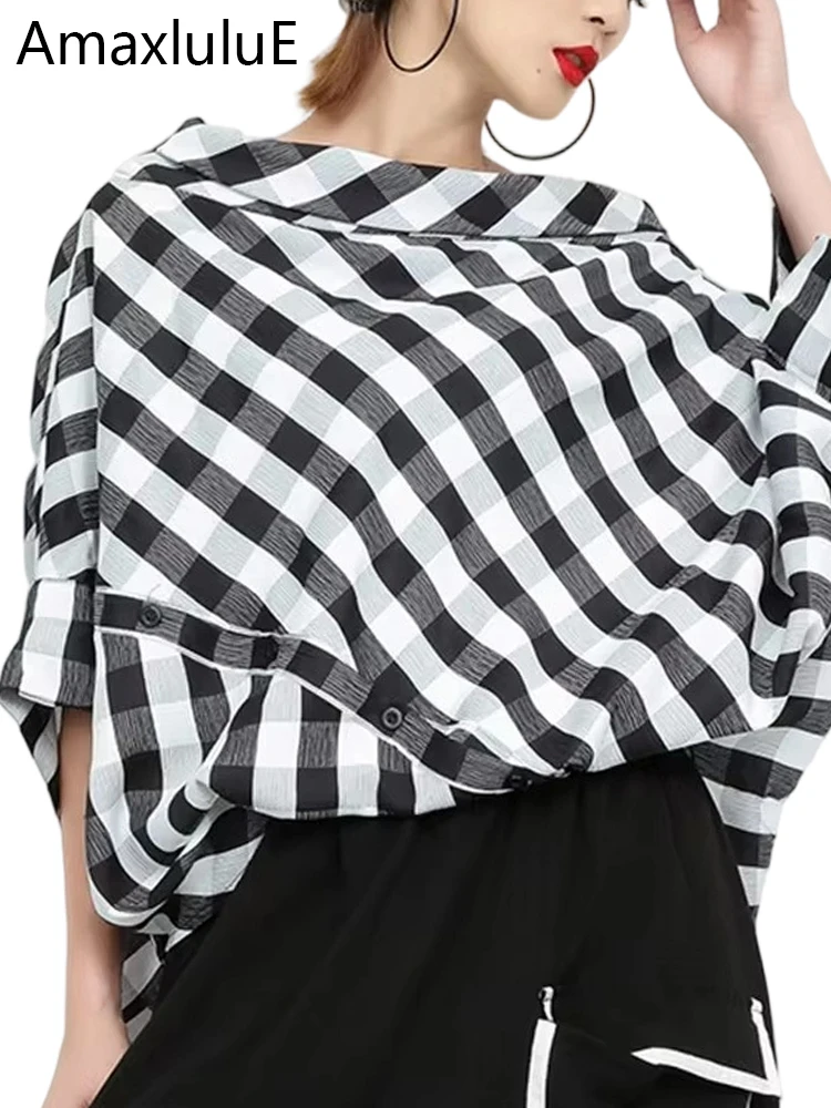 

Amax luluE, лето 2021, корейские модные женские сексуальные топы и блузки, женские клетчатые шифоновые рубашки с открытыми плечами, Blusas, женская одежда