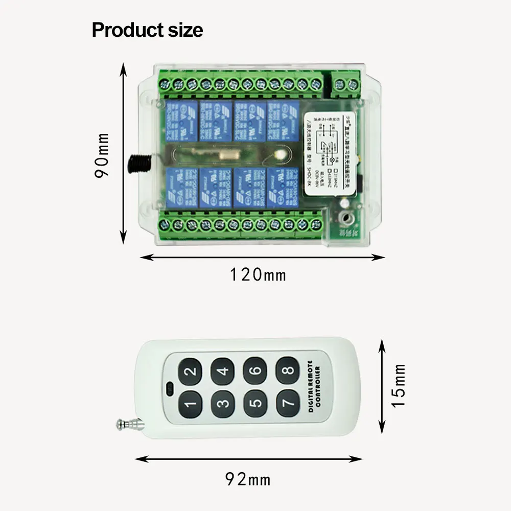 8 channel wireless rf remote control switch 12v /24v/36v/220VRemote Cont wireless remote motor control switch