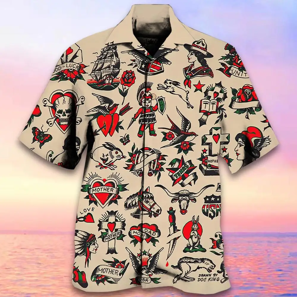 Retro Men\'s Shirt Fashion Skull Shirt For Men Hawaiian Shirts Man Casual Short Sleeve Oversized Shirts Summer New Male Clothing