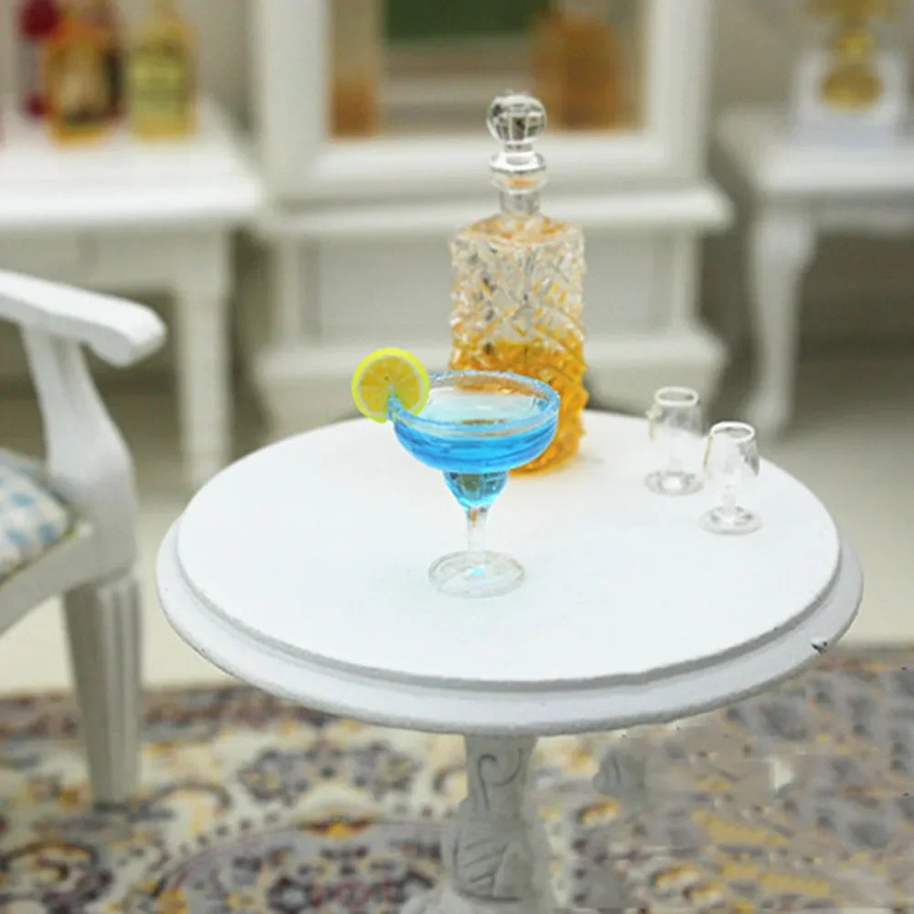 1 قطعة 1/12 دمية مصغرة اكسسوارات صغيرة الراتنج الأزرق كوب تقديم الكوكتيل شرب الزجاج لعبة مجسمة دمية ديكورات منزلية