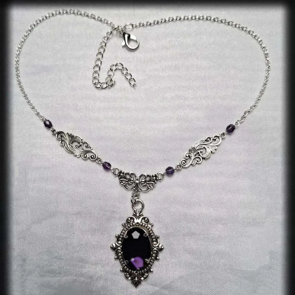 Purple Magic Water Drop Necklace,Gothic Jewelry,Witch Accessory,Pagan, Victorian,Carved,Mystery,Vampire,Choker For Women Girls