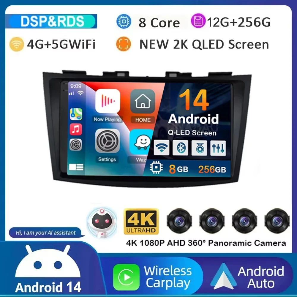 Android 15 Carplay Auto Car Radio For Suzuki Swift 4 2011 2012 2013 2014 2015 2016 Multimedia Video Player Audio GPS Stereo WIFI