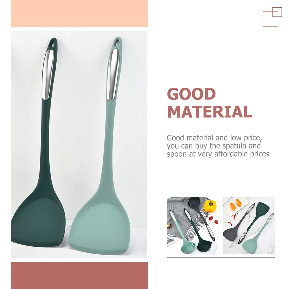 

Silicone Spatula Slotted Spoon Kitchen Cookware Heat Resistant Cooking Tools Utensils Non Stick Shovel Pasta Soup Round Edge