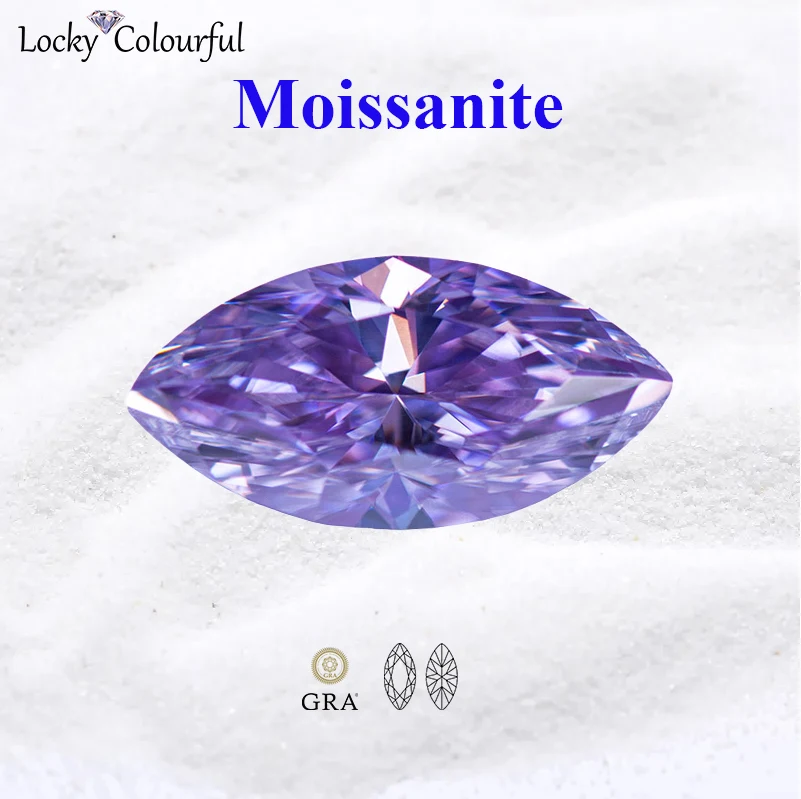 

Moissanite Marquise Shape Light Purple Color VVS1 with GRA Certificate Beads for DIY Charms Jewelry Making Necklace Materials