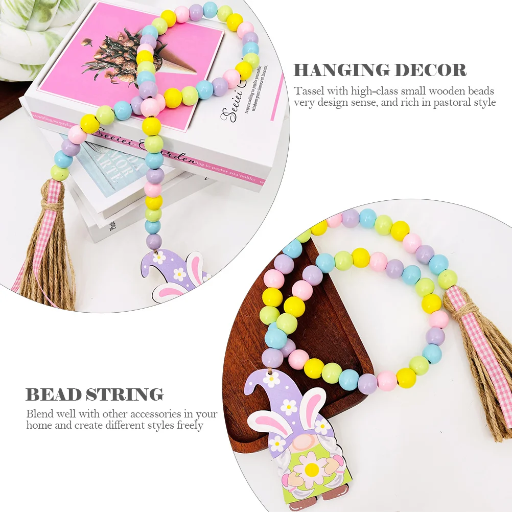 

Easter Wooden Bead Pendant with Rope Tassel Hanging Ornament for Holiday Home Bar Restaurant Decor Festive Beaded Pendant