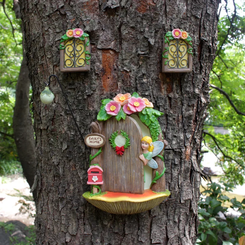 

Miniature Fairy Gnome Door Figurines Elf Home For Yard Art Garden Tree Sculpture Statues Decor Outdoor Decor Fairy Garden Door